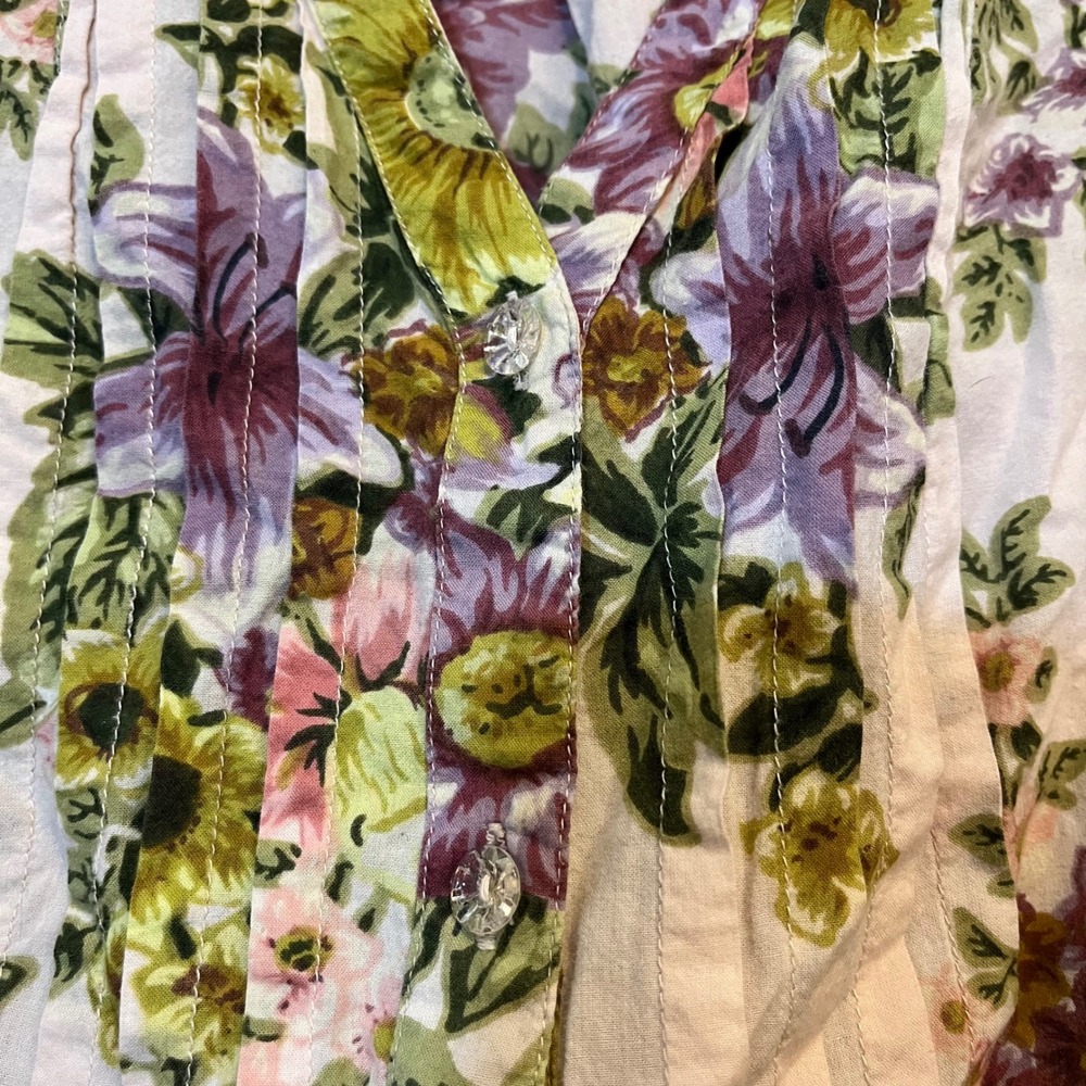 denim 24/7 shirt popover blouse pink purple green floral cotton Plus size 28W - Picture 4 of 6